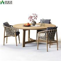 Outdoor casual rattan chair combined terrace solid wood rope three sets outdoor balcony teak table and chairs garden patio furniture