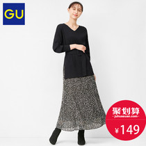 GU Jiyou Women's Pleated Long Skirt (Animal Pattern) 2020 Autumn/Winter New Mid-length Super Fairy Skirt 332556