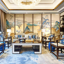 Modern Chinese thousands of miles of country map hand-painted gold leaf painting folding screen partition hotel office background wall customization
