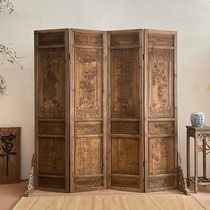 Chinese antique folding screen partition door fragrant camphor wood made old plum bamboo chrysanthemum carved living room entrance gate Dongyang wood carving