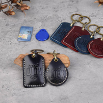 Headlayer Bull Leather Door Fasted Leather Key Buckle Cell Rectangular Drop IC Induction Card Bag Hand-sewn Custom