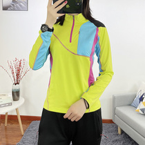 Shumiller new outdoor new womens long sleeve T-shirt Korean color-style stand collar design morning running riding self-driving tour