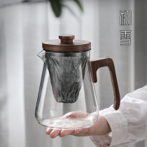 Glass GuanShan large capacity teapot tea water separation electric pottery stove boiling tea single pot household wooden handle tea set tea brewer