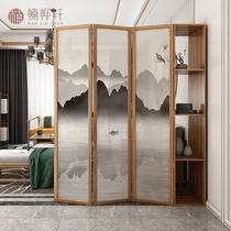 Chinese screen folding mobile living room partition cabinet Entrance barrier brake door blocking solid wood folding screen shelf