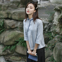 Ramie Tang dress female spring and Autumn Chinese style tea dress Zen Art Chan dress improved Hanfu tea artist dress tea man dress