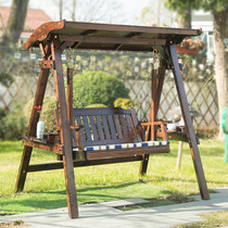 Outdoor swing anti-corrosion solid wood adult hanging chair indoor and outdoor carbonized rocking chair Villa courtyard wooden roof swing chair