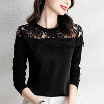 Fashion Knitted Lace T-shirt 2021 new female retro Joker loose base shirt casual long sleeve top