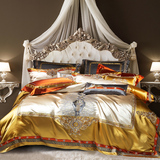 Italian light luxury satin four-piece set, palace embroidery, high-precision silk cotton bedding, ten-piece bed cover