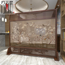 New Chinese style solid wood screen partition living room entrance simple modern small apartment decorative wall mobile hollow seat screen