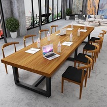 Large loft desk long table modern multiplayer solid wood table training long bar table desk meeting table and chair combination