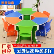 Psychological counseling and counseling table combination fan-shaped desk color student reading room table library desk cabinet customization