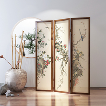 New Chinese style screen partition Living room Hotel bedroom office Modern simple flower and bird entrance folding mobile folding screen