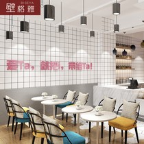 Nordic cake shop dessert shop snack milk tea shop wallpaper self-adhesive black and white plaid waterproof storefront decoration wallpaper