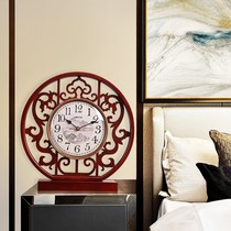 Clock clock Chinese living room retro solid wood ornaments clock mute large desktop home personality creative desk clock