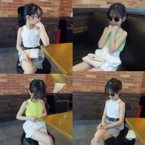 Foreign trade Korean childrens clothing 2020 Summer Lady temperament collarbone strapless hollow ICE cotton thread girl knitted vest