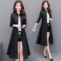 Leather clothing women high-end atmosphere February August style skirt two wear noble lady coat 2021 new spring and autumn coat