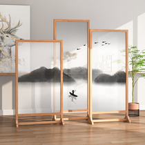 New Chinese solid wood screen partition living room office bedroom entrance entrance modern simple Japanese mobile seat screen