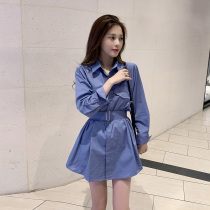 Shirt dress female design sense niche medium long waist small dress female autumn style goddess shirt