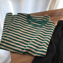 ins overfire harbor wind stripe short sleeve t-shirt female summer Korean version tide original accommodation bf retro chic half sleeve loose blouse