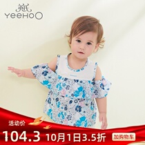 English baby clothes summer new baby girl road shoulder short sleeve T-shirt Princess print top 10491140