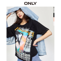 Only2020 summer new fashion personalized print irregular hem loose T-shirt for women 120201563