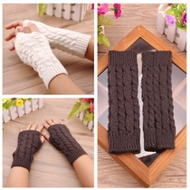 Men and women in autumn and winter semi-finger wool warm knitted gloves winter eight-character twist short gloves arm sleeve