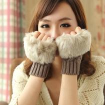 Korean autumn and winter warm gloves women half finger gloves plush knitted gloves open finger touch screen gloves