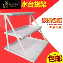 Supermarket cash register small shelf snack shelf three-layer display stand desktop household trapezoidal shelf iron art