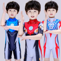 Childrens swimsuit boys boys conjoined Ultraman clothes boy swimsuit quick-drying sunscreen child Superman Spider-Man