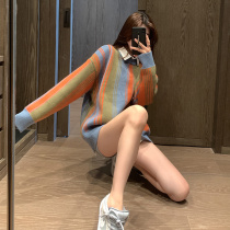 Retro Hong Kong casual Joker sweater women loose Korean fashion pullover long autumn and winter plus velvet padded foreign style
