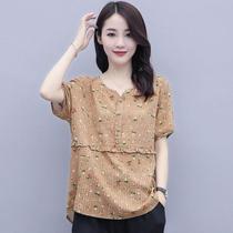 Cotton linen summer foreign atmosphere age flower short sleeve womens T-shirt shirt top 2021 New Korean loose casual base shirt