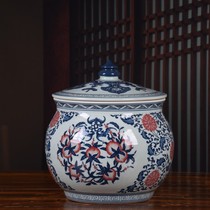 Jingdezhen ceramic hand-painted antique blue and white porcelain tea pot tea pot tea cake seven cake storage pot large ornaments