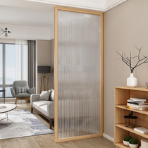 Modern light luxury glass partition screen Simple solid wood entrance background wall Home decoration living room office decoration