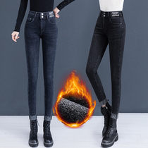 High-waisted jeans womens winter wear 2021 New slim stretch plus velvet padded straight pencil pencils