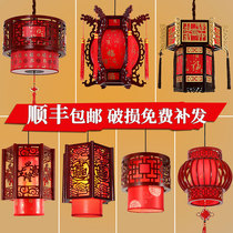 Chinese style solid wood chandelier hotel restaurant entrance aisle balcony Spring Festival Chinese style antique hot pot restaurant palace lantern lantern Lantern