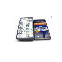 2021 New 5210 blue iron box melamine Domino set 55 double nine white background color point Domino