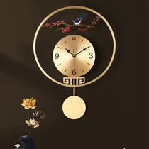 New Chinese style pure copper enamel wall clock home silent fashion clock living room decoration wall creative simple clock