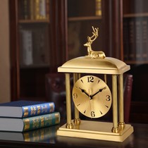 Pure brass table clock European and American Villa porch ornaments modern simple living room home decoration creative deer watch clock