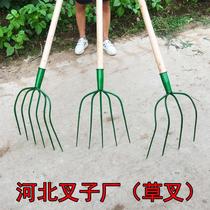 All-steel solid grass fork four-tooth five-tooth dung forks large steel forks agricultural reclamation forks coarse iron-toothed forks