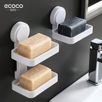 Soap box suction cup wall-mounted household large double-layer soap box creative drain non-perforated toilet rack