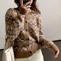 Autumn and winter 2021 New knitted cardigan single-breasted loose Japanese lazy wind retro V-neck sweater jacket women