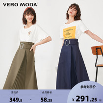 Vero Moda2020 autumn new high waist belt decorated pleated stitching skirt 320116511