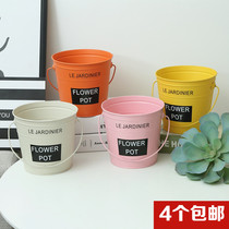 Factory Nordic wrought iron bucket small iron bucket desktop simple flower pot storage bucket decorative flower balcony tin bucket
