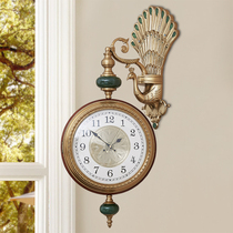 European light luxury creative double-sided clock American Peacock personality living room double-sided clock New Chinese wall clock mute clock