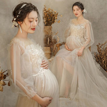 Pregnant woman Photo Costume Photo Studio pregnancy belly photo perspective dress quasi-mommy white gauze pregnant woman photography costume