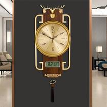 New Chinese calendar pure copper hanging clock Living room hanging table Home solid wood light extravagant clock Creative China Wind quartz Clock Table
