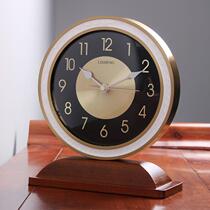 New Chinese home clock seat clock Living room Desktop light lavish retro solid solid wood pendulum clock brief silent little desk clock