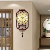 New Chinese lunar calendar hanging clock drawing room home fashion light lavish minimalist solid wood hanging wall creative decorative clock