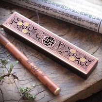 Creative black sandalwood wood lying incense burner inlaid pure copper agarwood wire incense box Household tea ceremony aromatherapy stove Sandalwood stove