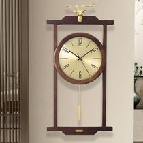 New Chinese wall clock living room pure copper household atmospheric light luxury clock Chinese style deer head personality creative fashion watch